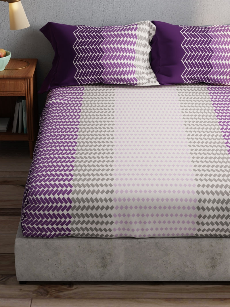 100% Pure Cotton Double Bedsheet With 2 Pillow Covers <small> (geometric-purple/multi)</small>