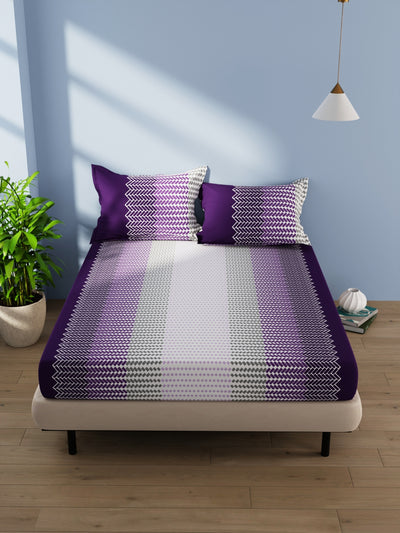 Cotton Double Bedsheet With 2 Pillow Covers <small> (geometric-purple/multi)</small>