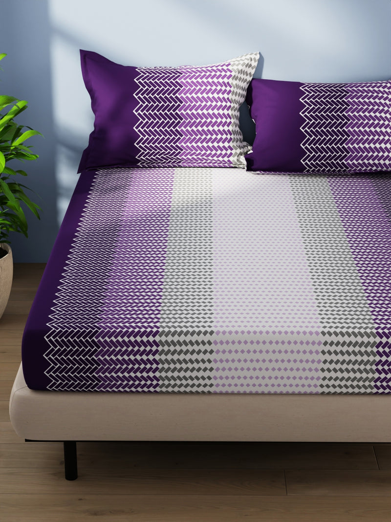 Cotton Double Bedsheet With 2 Pillow Covers <small> (geometric-purple/multi)</small>