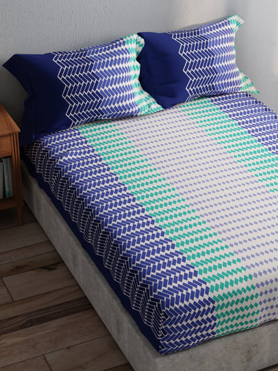 100% Pure Cotton Double Bedsheet With 2 Pillow Covers <small> (geometric-blue/multi)</small>