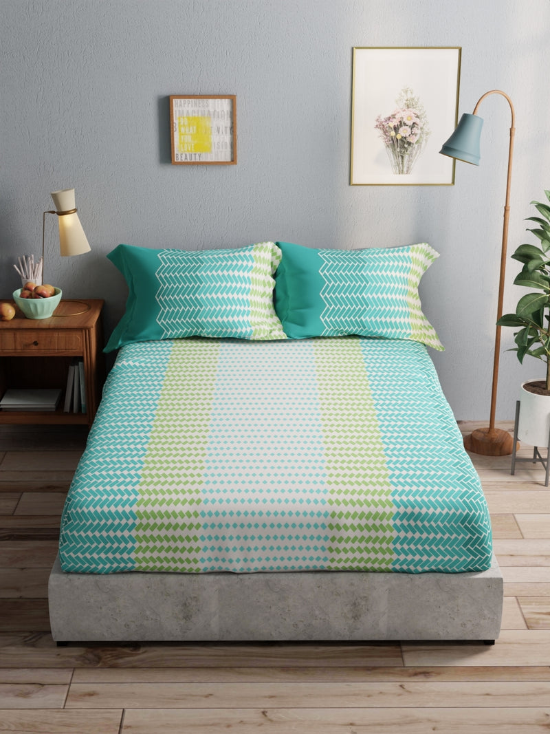 100% Pure Cotton Double Bedsheet With 2 Pillow Covers <small> (geometric-seagreen)</small>