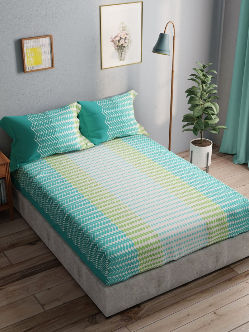 100% Pure Cotton Double Bedsheet With 2 Pillow Covers <small> (geometric-seagreen)</small>