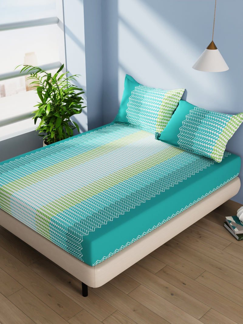 Cotton Double Bedsheet With 2 Pillow Covers <small> (geometric-seagreen)</small>