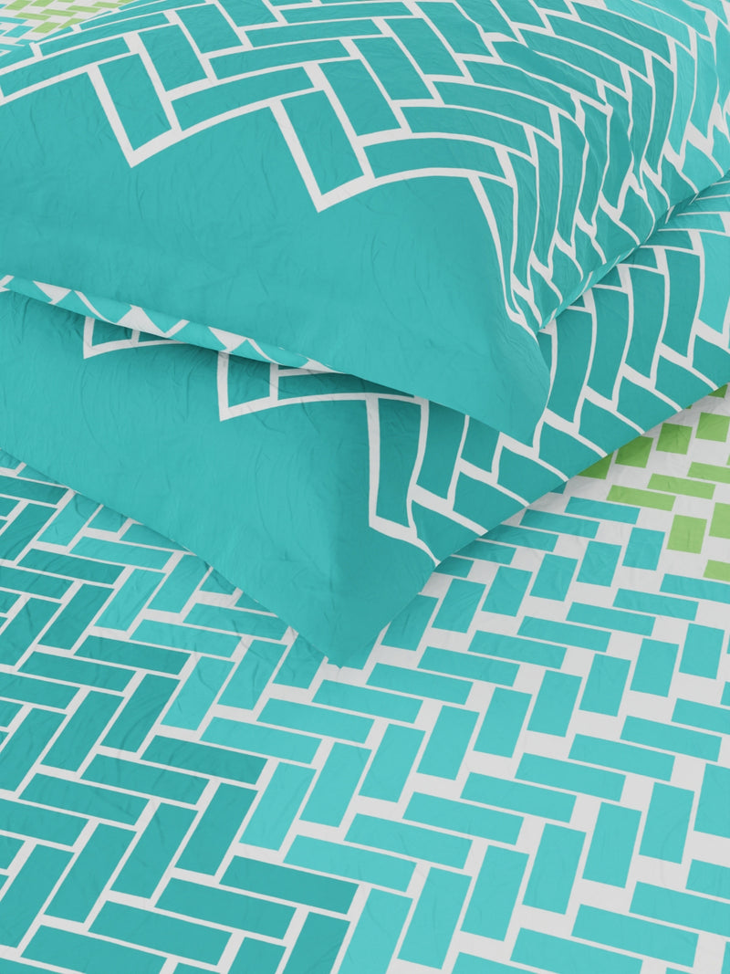 Cotton Double Bedsheet With 2 Pillow Covers <small> (geometric-seagreen)</small>