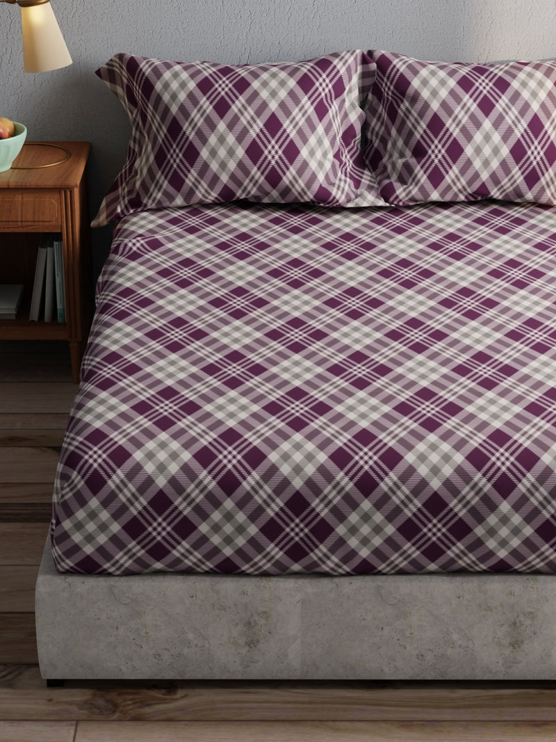 100% Pure Cotton Double Bedsheet With 2 Pillow Covers <small> (checks-wine)</small>