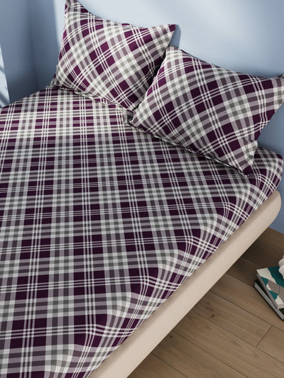 Cotton Double Bedsheet With 2 Pillow Covers <small> (checks-wine)</small>