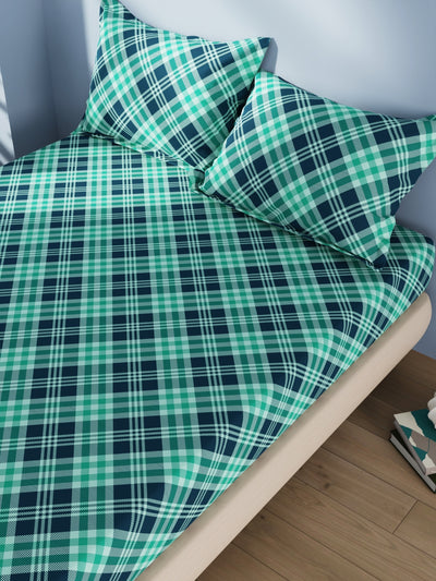 Cotton Double Bedsheet With 2 Pillow Covers <small> (checks-teal)</small>