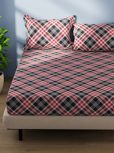 Cotton Double Bedsheet With 2 Pillow Covers <small> (checks-grey/red)</small>
