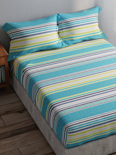 100% Pure Cotton Double Bedsheet With 2 Pillow Covers <small> (stripe-blue/multi)</small>