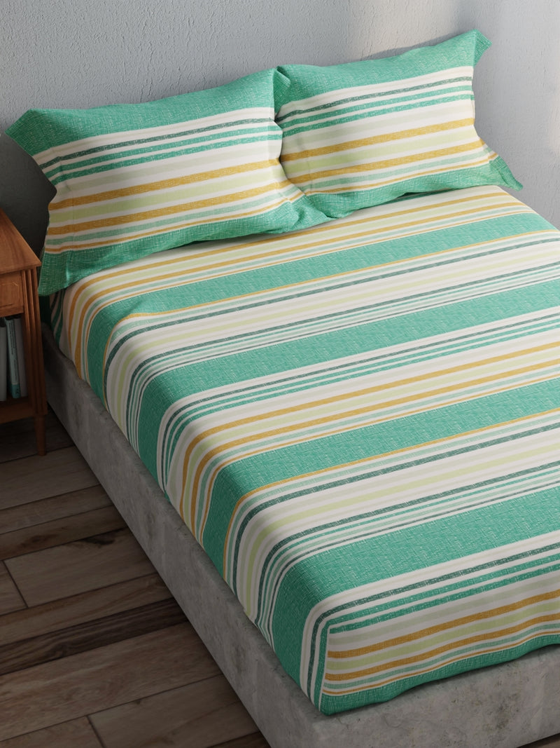 100% Pure Cotton Double Bedsheet With 2 Pillow Covers <small> (stripe-green/multi)</small>