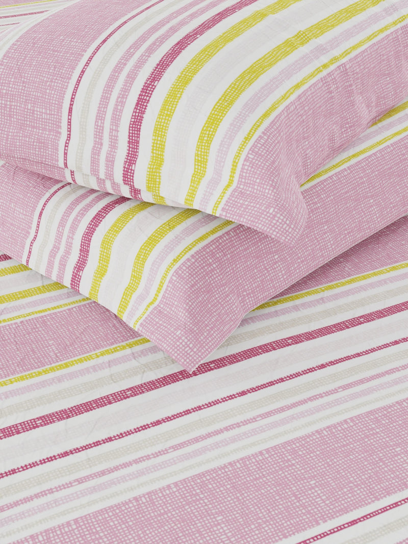 Cotton Double Bedsheet With 2 Pillow Covers <small> (stripe-pink/multi)</small>