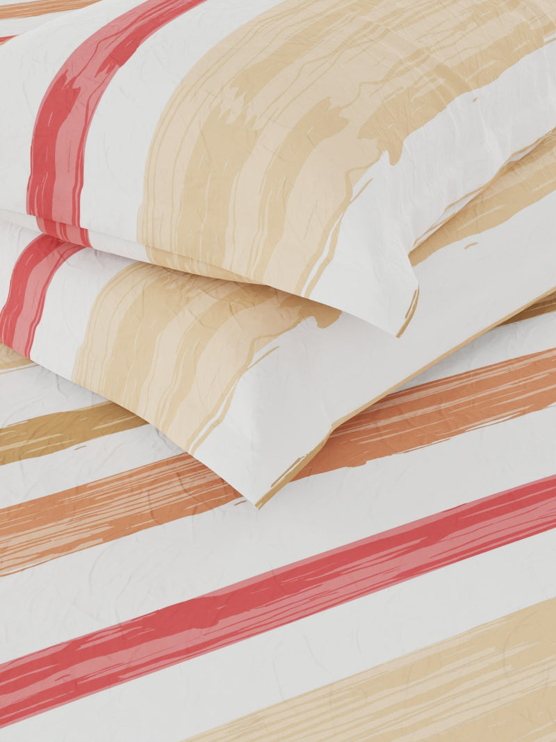 100% Pure Cotton Double Bedsheet With 2 Pillow Covers <small> (stripe-beige/red)</small>