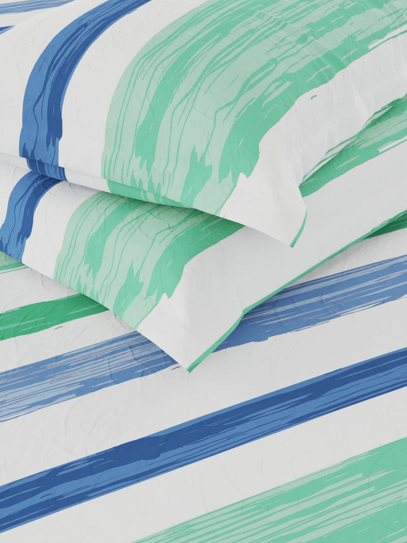 Cotton Double Bedsheet With 2 Pillow Covers <small> (stripe-green/blue)</small>