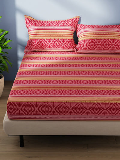 Cotton Double Bedsheet With 2 Pillow Covers <small> (ornamental-burgundy)</small>
