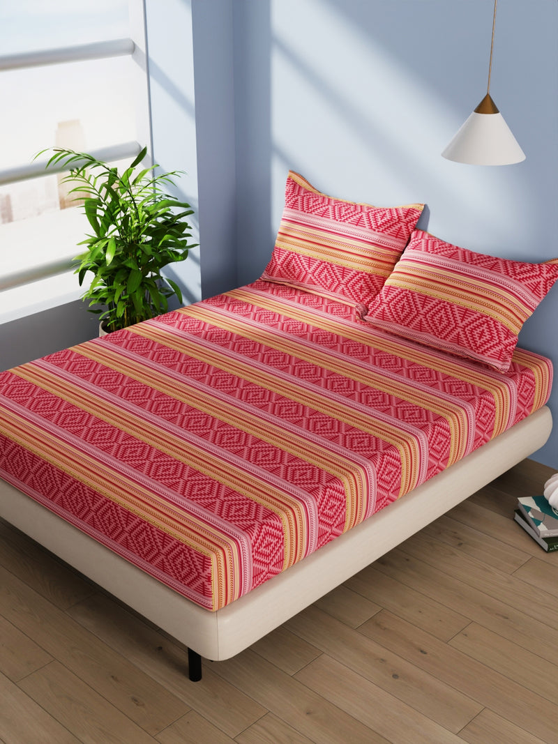 Cotton Double Bedsheet With 2 Pillow Covers <small> (ornamental-burgundy)</small>