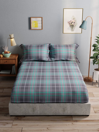 100% Pure Cotton Double Bedsheet With 2 Pillow Covers <small> (checks-grey)</small>