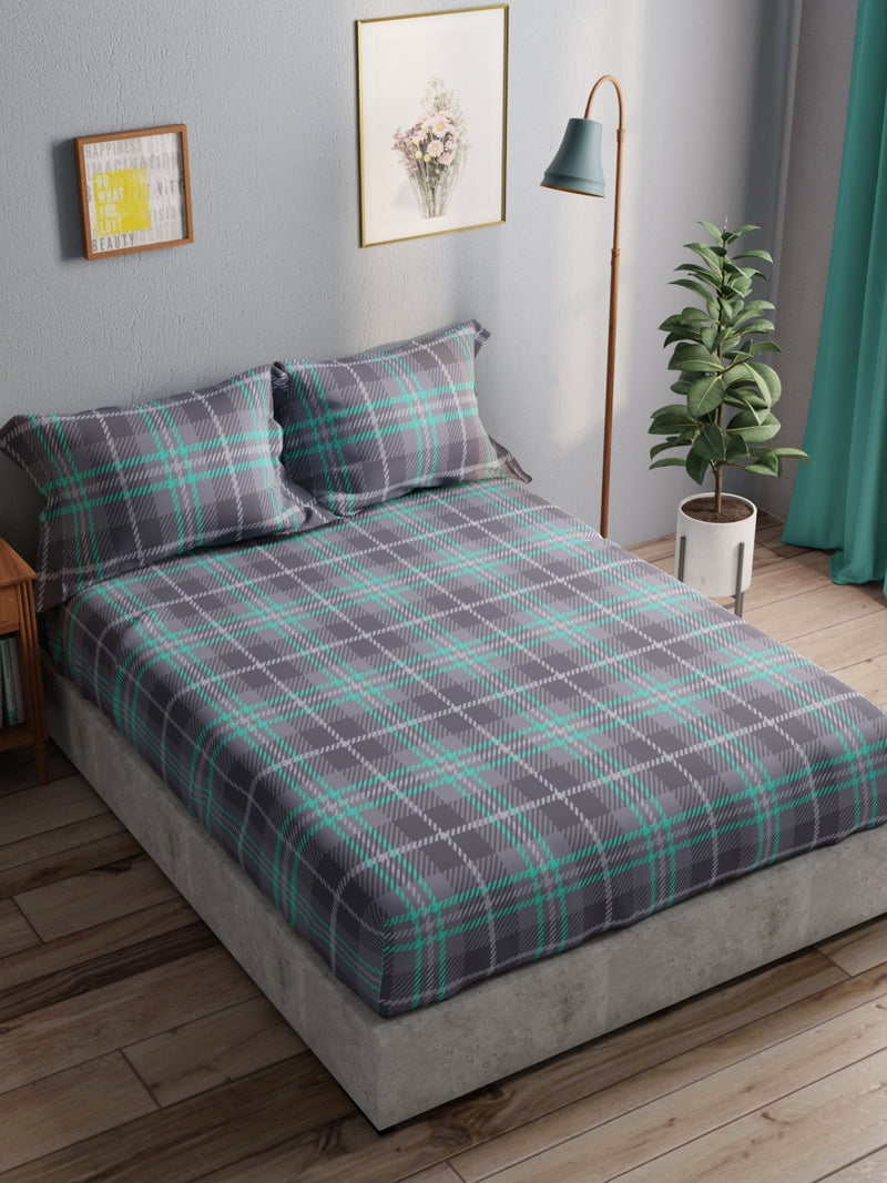 100% Pure Cotton Double Bedsheet With 2 Pillow Covers <small> (checks-grey)</small>