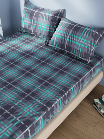Cotton Double Bedsheet With 2 Pillow Covers <small> (checks-grey)</small>