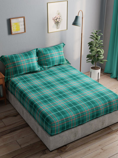 100% Pure Cotton Double Bedsheet With 2 Pillow Covers <small> (checks-green)</small>