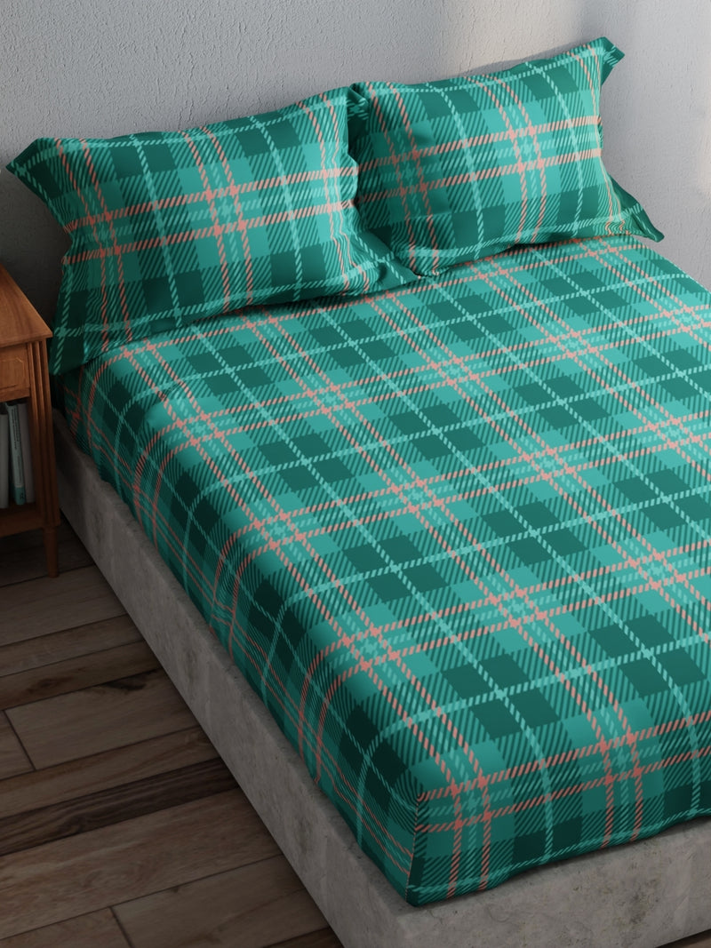 100% Pure Cotton Double Bedsheet With 2 Pillow Covers <small> (checks-green)</small>
