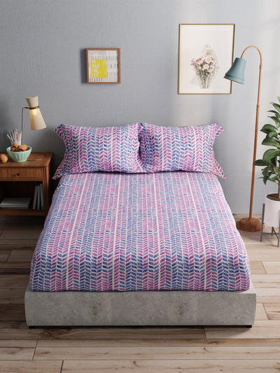 100% Pure Cotton Double Bedsheet With 2 Pillow Covers <small> (ornamental-blue/grape)</small>