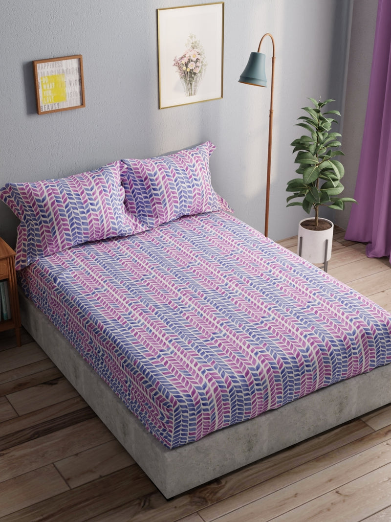 100% Pure Cotton Double Bedsheet With 2 Pillow Covers <small> (ornamental-blue/grape)</small>