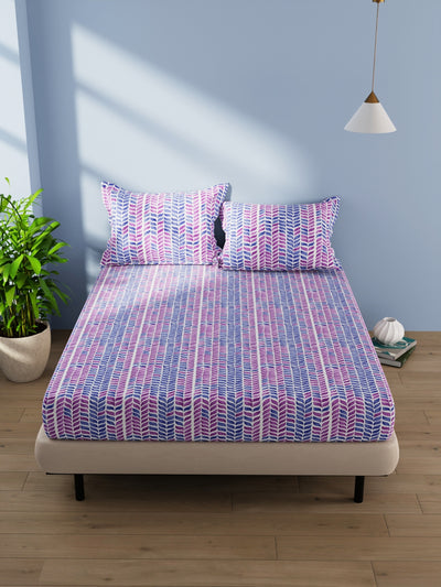 Cotton Double Bedsheet With 2 Pillow Covers <small> (ornamental-blue/grape)</small>