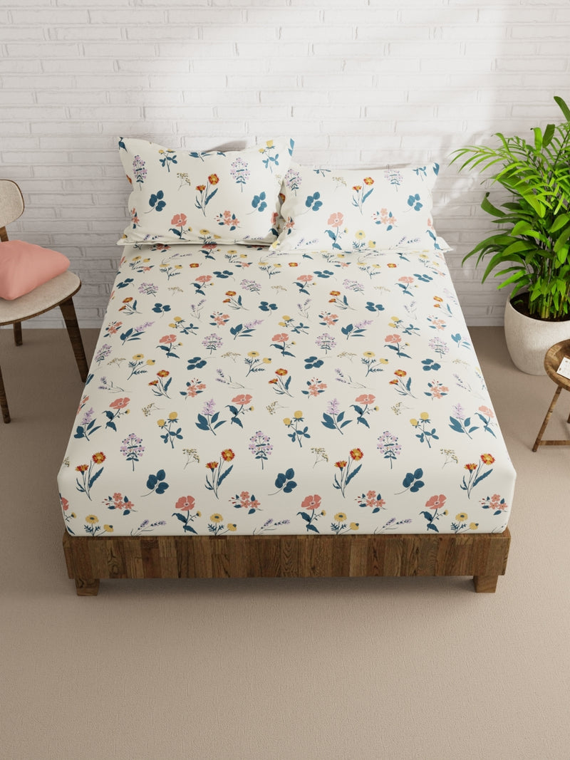 Extra Smooth Micro Double Bedsheet With 2 Pillow Covers <small> (floral-beige/multi)</small>