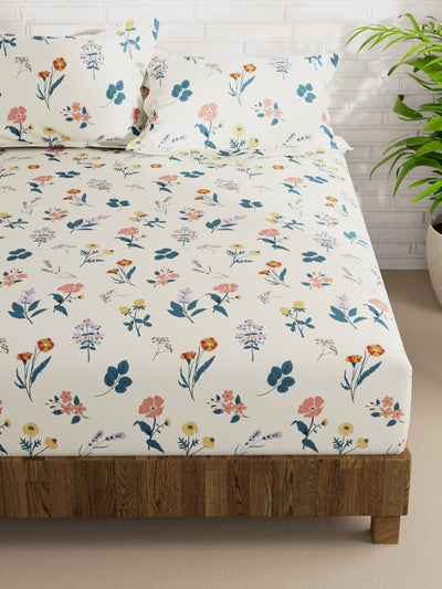 Extra Smooth Micro Double Bedsheet With 2 Pillow Covers <small> (floral-beige/multi)</small>