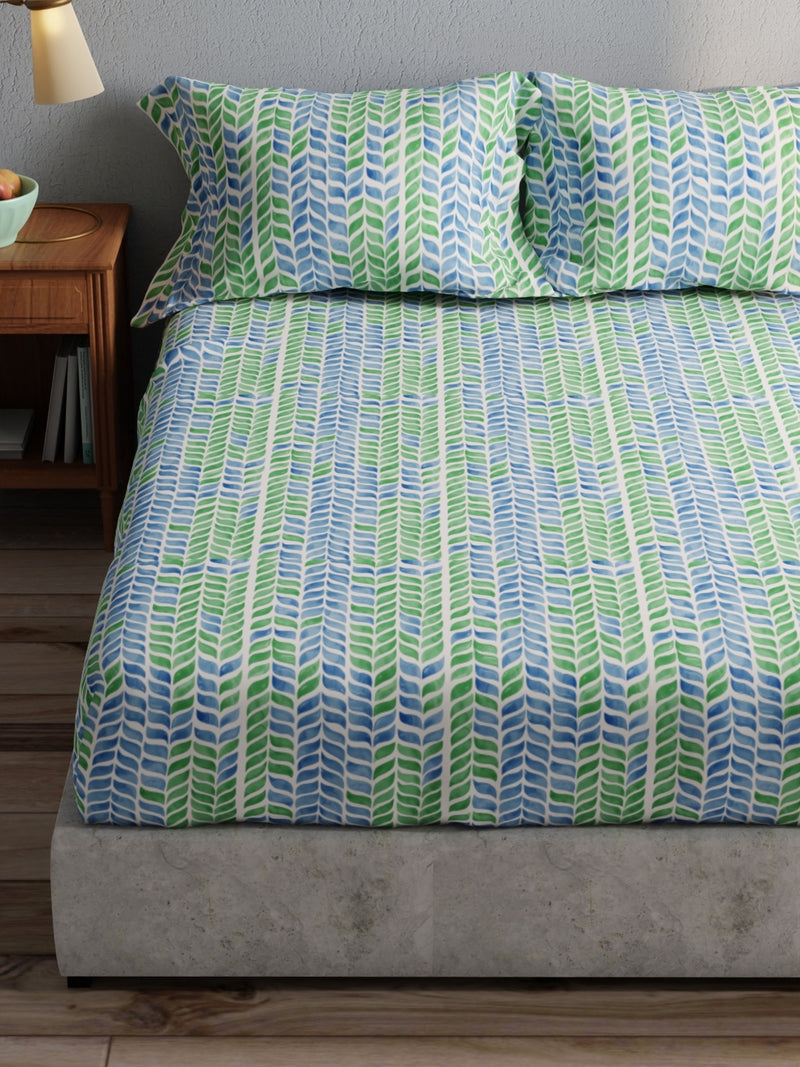 100% Pure Cotton Double Bedsheet With 2 Pillow Covers <small> (ornamental-blue/green)</small>