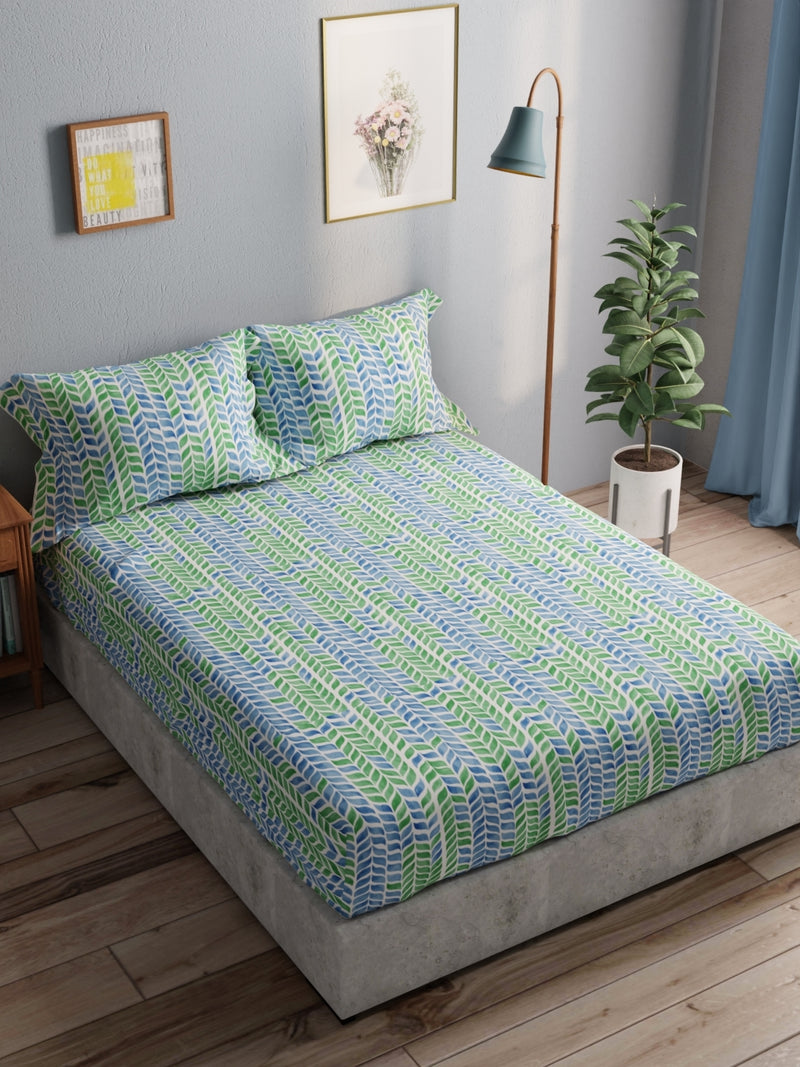 100% Pure Cotton Double Bedsheet With 2 Pillow Covers <small> (ornamental-blue/green)</small>