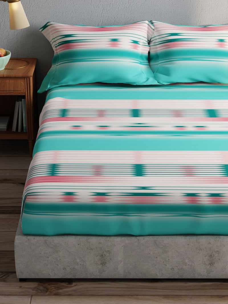 100% Pure Cotton Double Bedsheet With 2 Pillow Covers <small> (abstract-seagreen)</small>