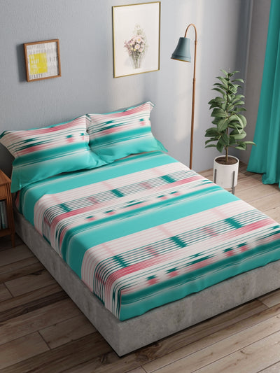 100% Pure Cotton Double Bedsheet With 2 Pillow Covers <small> (abstract-seagreen)</small>