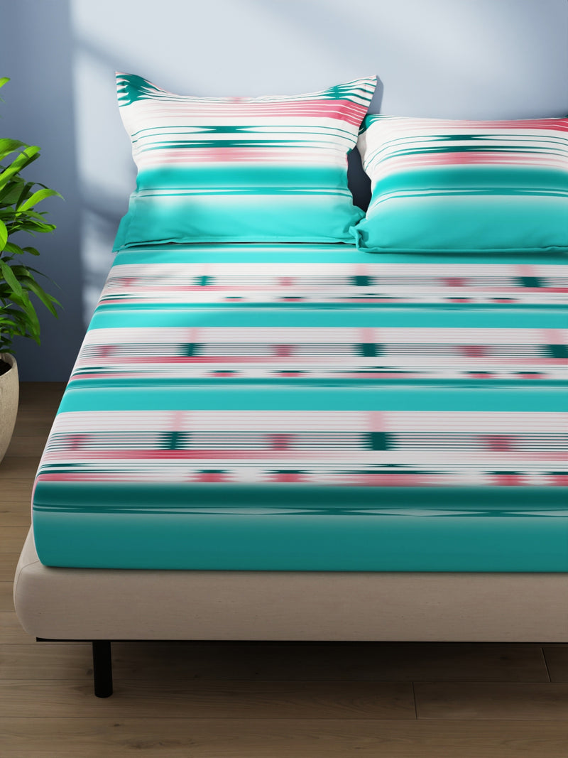 Cotton Double Bedsheet With 2 Pillow Covers <small> (abstract-seagreen)</small>