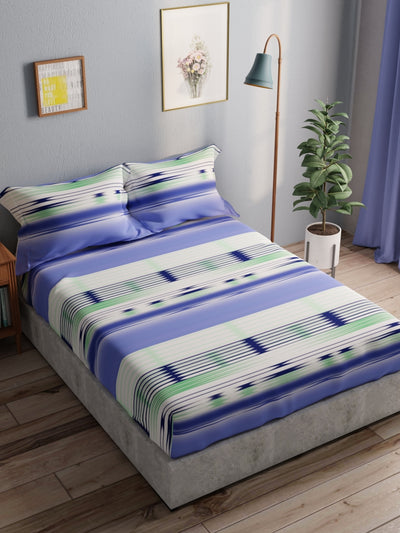 100% Pure Cotton Double Bedsheet With 2 Pillow Covers <small> (abstract-blue)</small>
