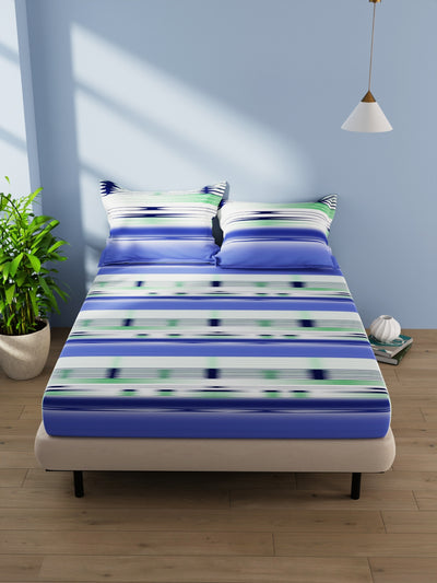 Cotton Double Bedsheet With 2 Pillow Covers <small> (abstract-blue)</small>