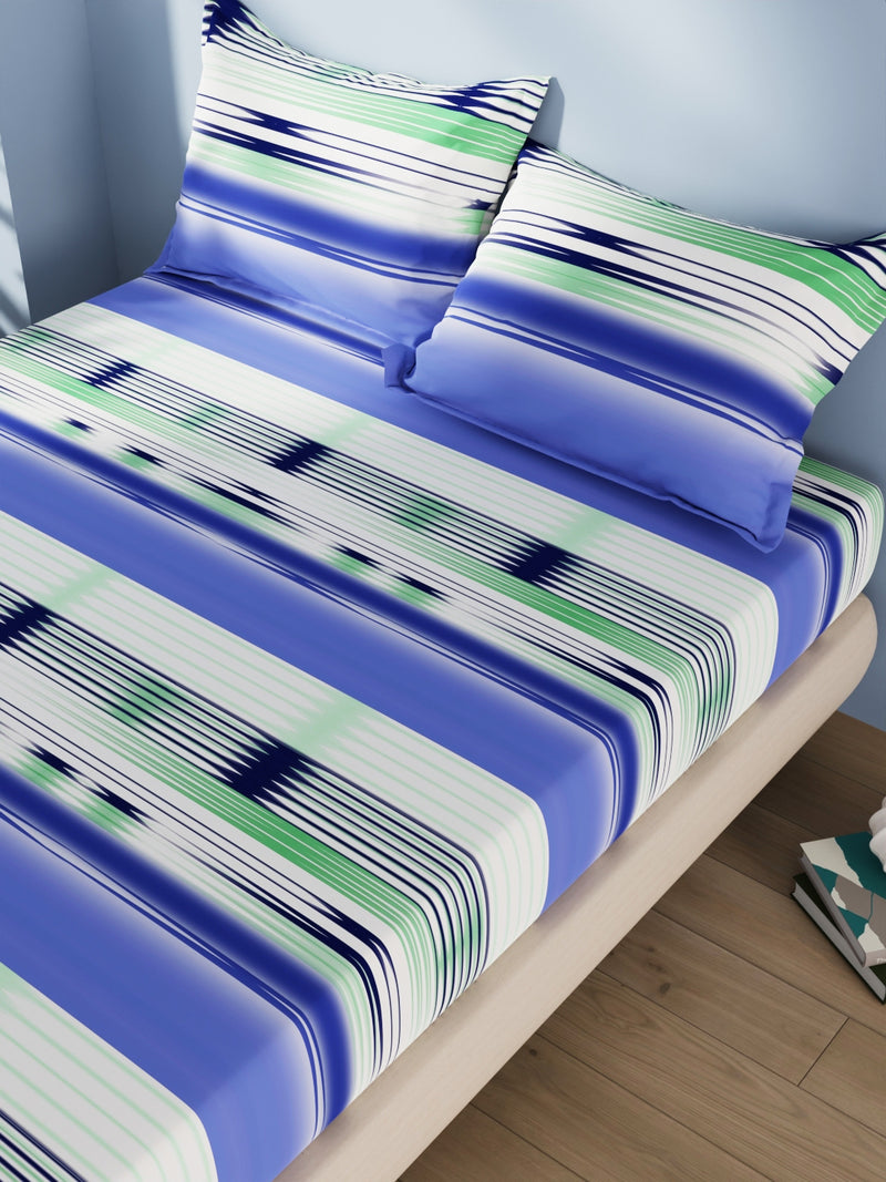 Cotton Double Bedsheet With 2 Pillow Covers <small> (abstract-blue)</small>