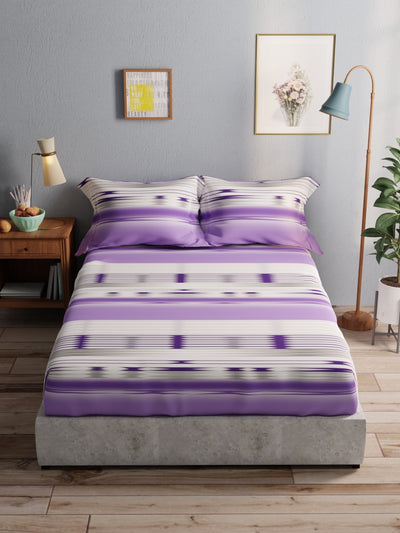 100% Pure Cotton Double Bedsheet With 2 Pillow Covers <small> (abstract-purple)</small>