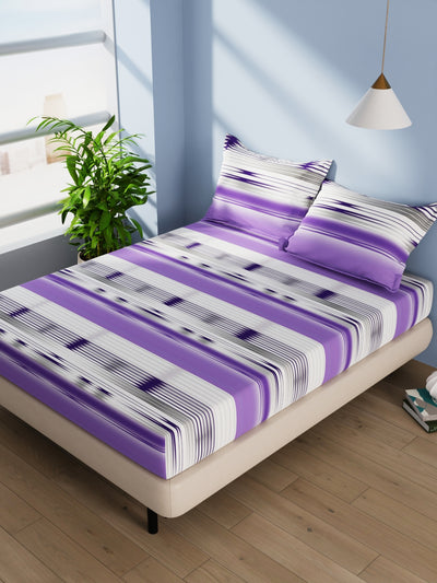 Cotton Double Bedsheet With 2 Pillow Covers <small> (abstract-purple)</small>