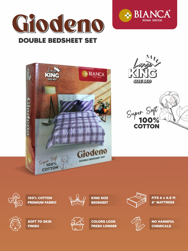 Soft 100% Natural Cotton, King Size Double Bedsheet With 2 Pillow Covers <small> (ornamental-white/grey)</small>