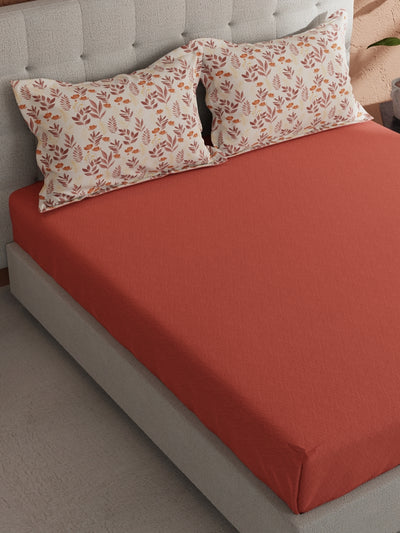 Soft 100% Natural Cotton, King Size Double Bedsheet With 2 Pillow Covers <small> (solid-salmon)</small>