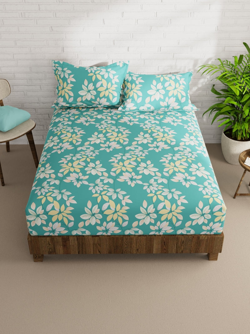 Extra Smooth Micro Double Bedsheet With 2 Pillow Covers <small> (floral-turquoise)</small>