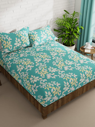 Extra Smooth Micro Double Bedsheet With 2 Pillow Covers <small> (floral-turquoise)</small>