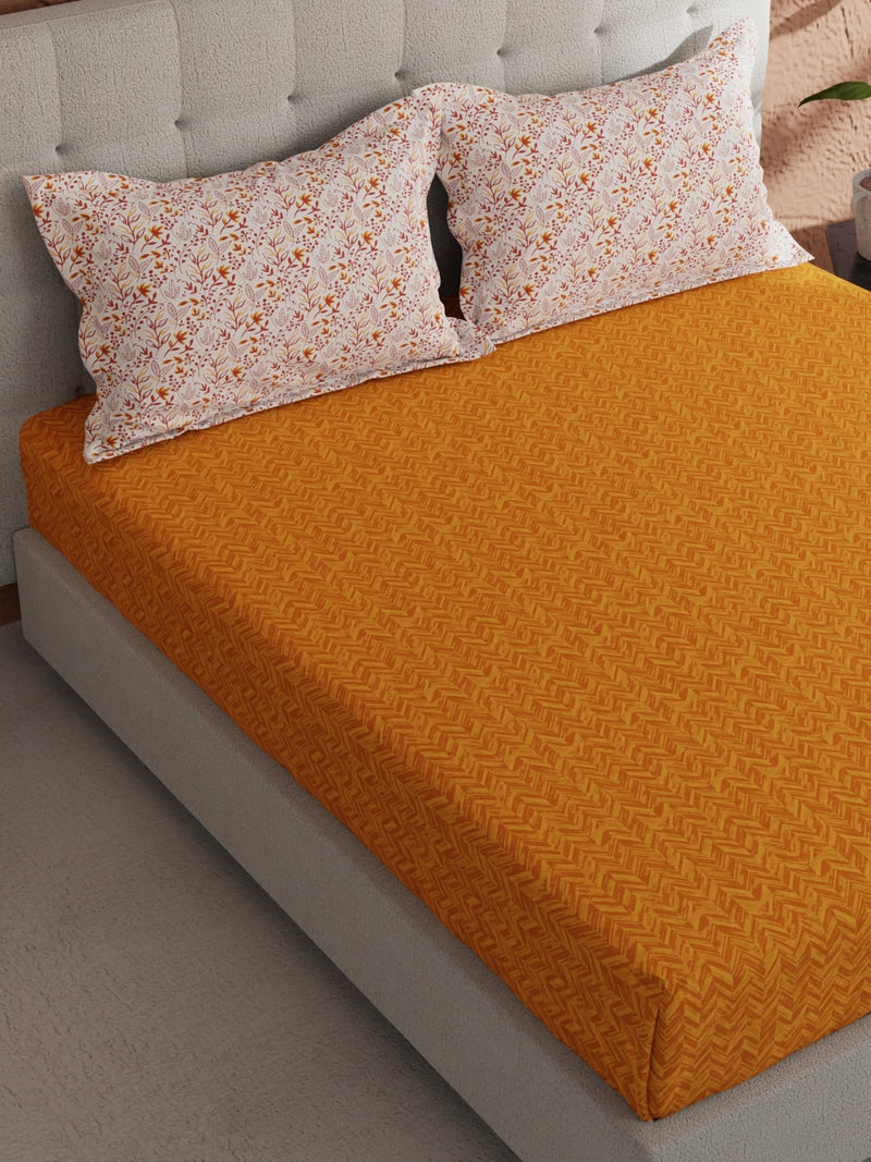 Soft 100% Natural Cotton, King Size Double Bedsheet With 2 Pillow Covers <small> (stripe-orange/rust)</small>