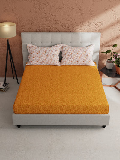 Soft 100% Natural Cotton, King Size Double Bedsheet With 2 Pillow Covers <small> (stripe-orange/rust)</small>