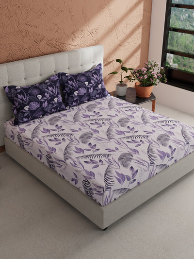 Soft 100% Natural Cotton, King Size Double Bedsheet With 2 Pillow Covers <small> (floral-periwinkleblue)</small>