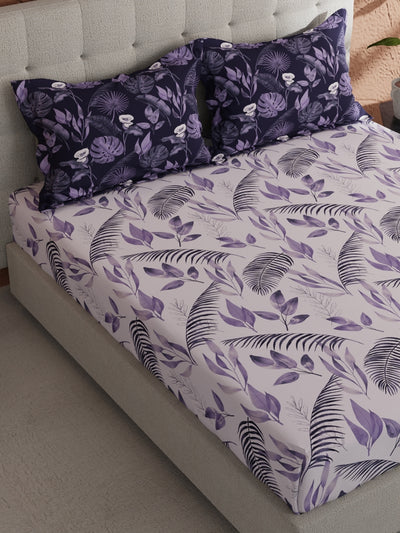 Soft 100% Natural Cotton, King Size Double Bedsheet With 2 Pillow Covers <small> (floral-periwinkleblue)</small>