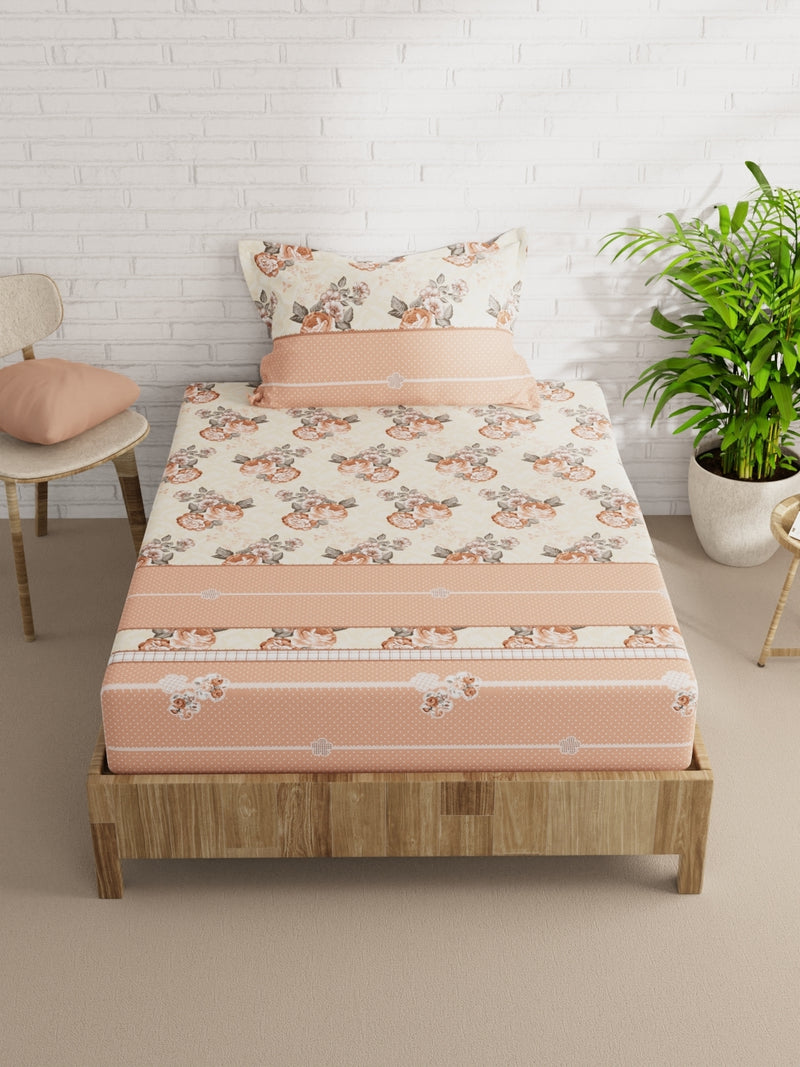 Extra Smooth Micro Single Bedsheet With 1 Pillow Cover <small> (floral-beige/multi)</small>