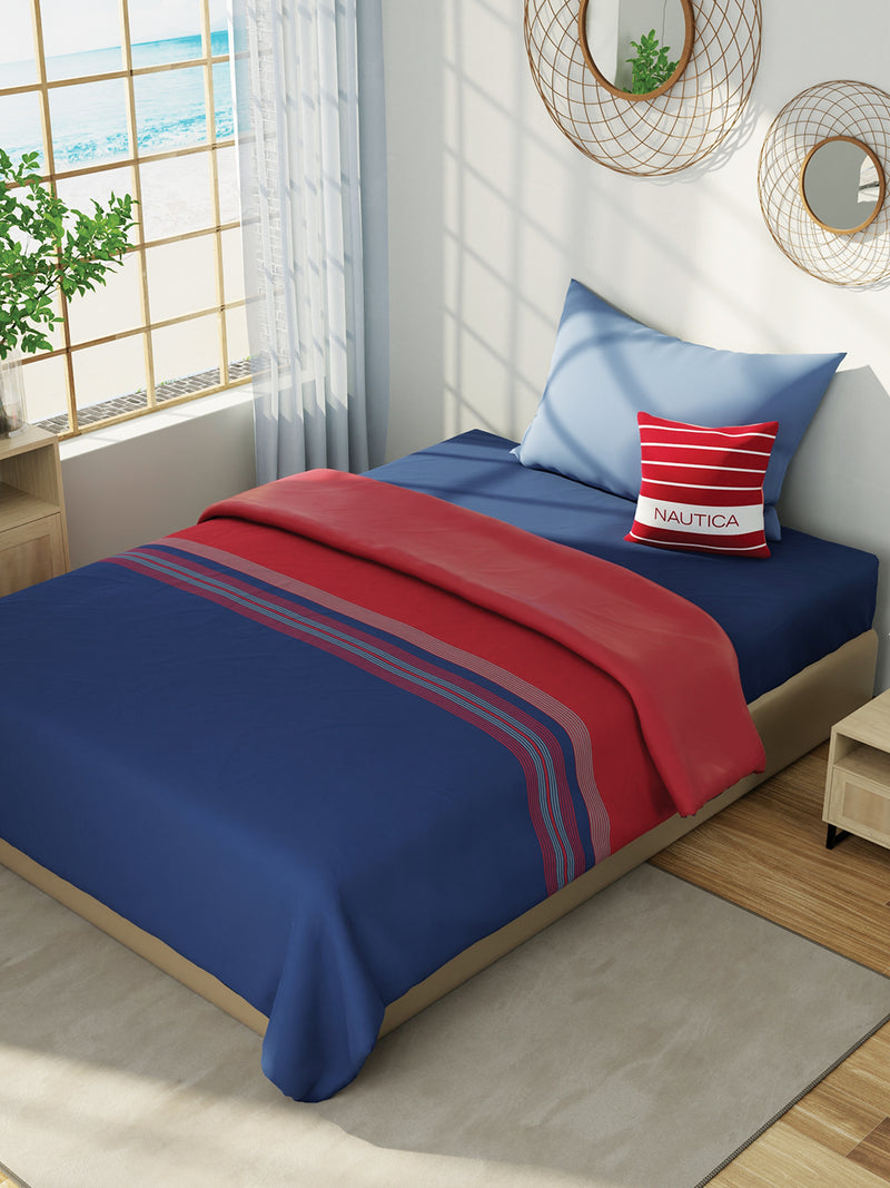 Super Fine 100% Satin Cotton Blanket With Pure Cotton Flannel Filling <small> (stripe-red/navy)</small>