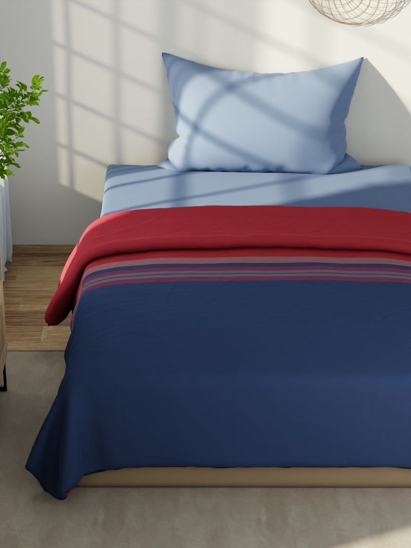 Super Fine 100% Satin Cotton Blanket With Pure Cotton Flannel Filling <small> (stripe-red/navy)</small>